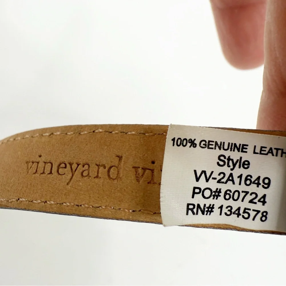 Vineyard Vines Silver Leather Skinny Belt With Silver Buckle, Size XS